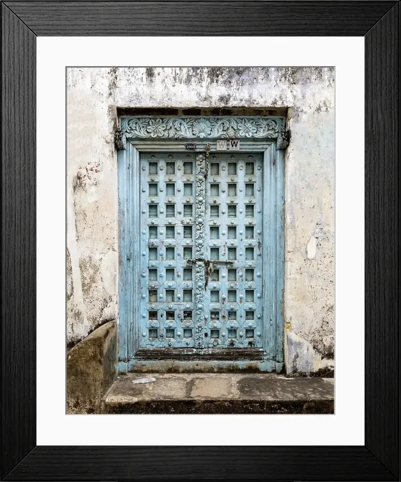 Framed Print : Old Indian-style Gujarati wooden door, Stonetown, Zanzibar, Tanzania
