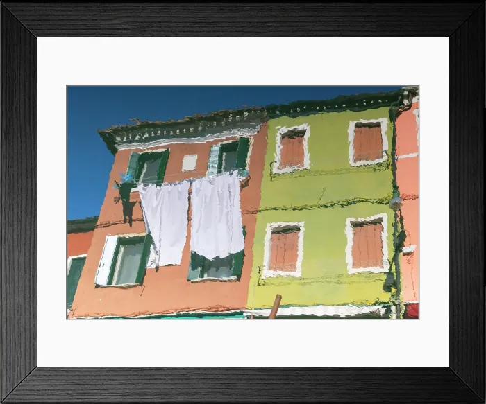 Framed Print : A reflection of colourful buildings on the island of Burano, Venice, Italy Framed Print : A reflection of colourful buildings on the island of Burano, Venice, Italy
