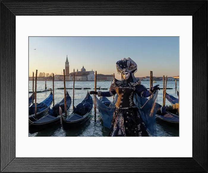Framed Print : A woman poses in costume in front of the lagoon during the Venice Carnival, Venice, Italy Framed Print : A woman poses in costume in front of the lagoon during the Venice Carnival, Venice, Italy