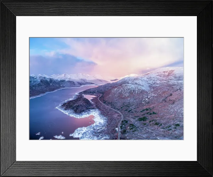 Framed Print : Aerial view over Loch Cuaich along the north coast 500 driving route, A87 between Fort William and the Isle of Skye. Sutherland, Highlands, Scotland, United Kingdom Framed Print : Aerial view over Loch Cuaich along the north coast 500 driving route, A87 between Fort William and the Isle of Skye. Sutherland, Highlands, Scotland, United Kingdom