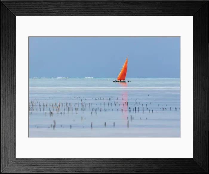 Framed Print : Traditional dhow with red sail. Jambiani, Zanzibar, Tanzania