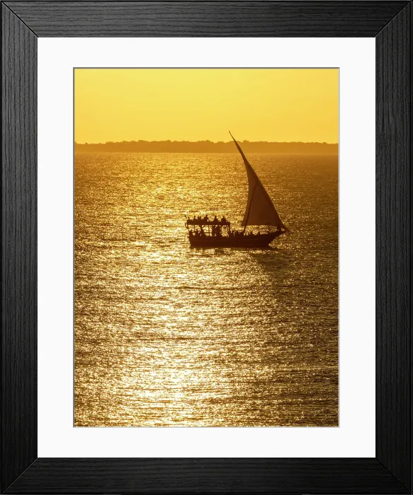 Framed Print : Tourists on a dhow sunset cruise, Nungwi, Zanzibar, Tanzania