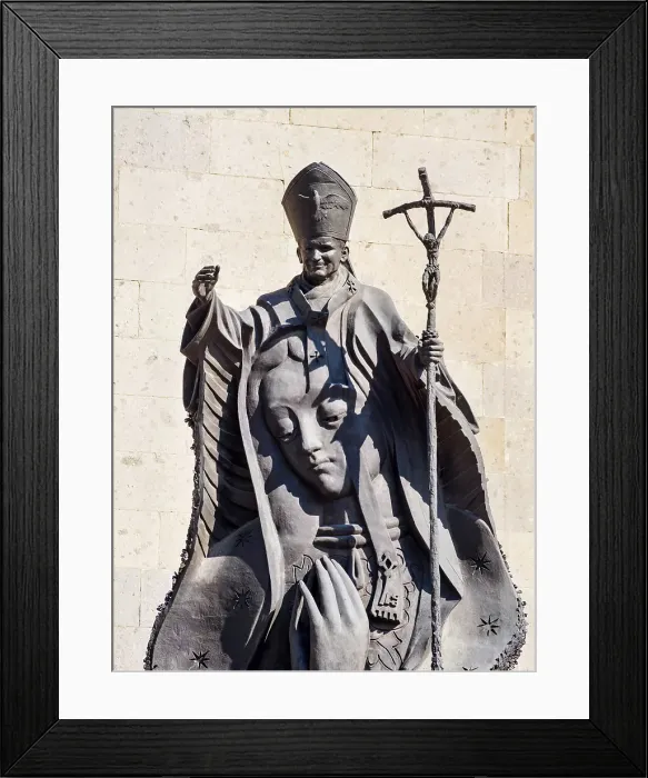 Framed Print : Statue of Pope John Paul II in front of the Metropolitan Cathedral, Zocalo or Constitution Square, Mexico City, Mexico