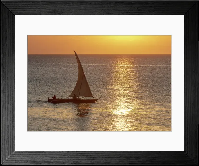 Framed Print : Dhow in silhouette at sunset, Nungwi, Zanzibar, Tanzania Framed Print : Dhow in silhouette at sunset, Nungwi, Zanzibar, Tanzania