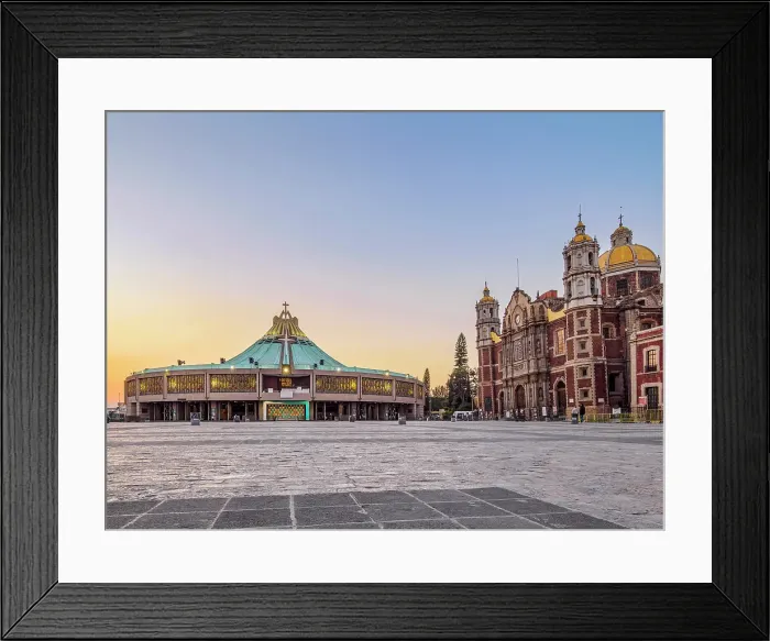 Framed Print : New and Old Basilicas of Guadalupe at sunset, Plaza de las Americas, Villa de Guadalupe, Mexico City, Mexico Framed Print : New and Old Basilicas of Guadalupe at sunset, Plaza de las Americas, Villa de Guadalupe, Mexico City, Mexico