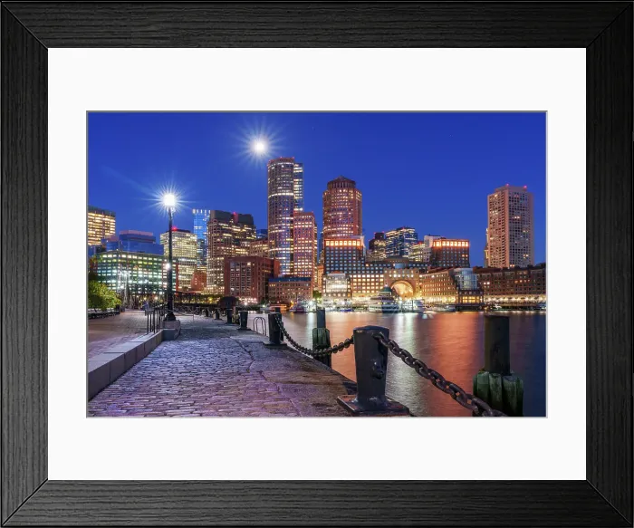Framed Print : Full Moon, Boston Old Harbor Waterfront Boston, Massachusetts, USA Framed Print : Full Moon, Boston Old Harbor Waterfront Boston, Massachusetts, USA