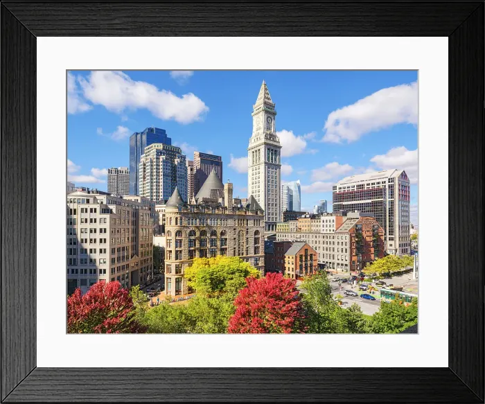Framed Print : Skyline of Custom House Clock Tower in Downtown Boston Boston, Massachusetts, USA Framed Print : Skyline of Custom House Clock Tower in Downtown Boston Boston, Massachusetts, USA