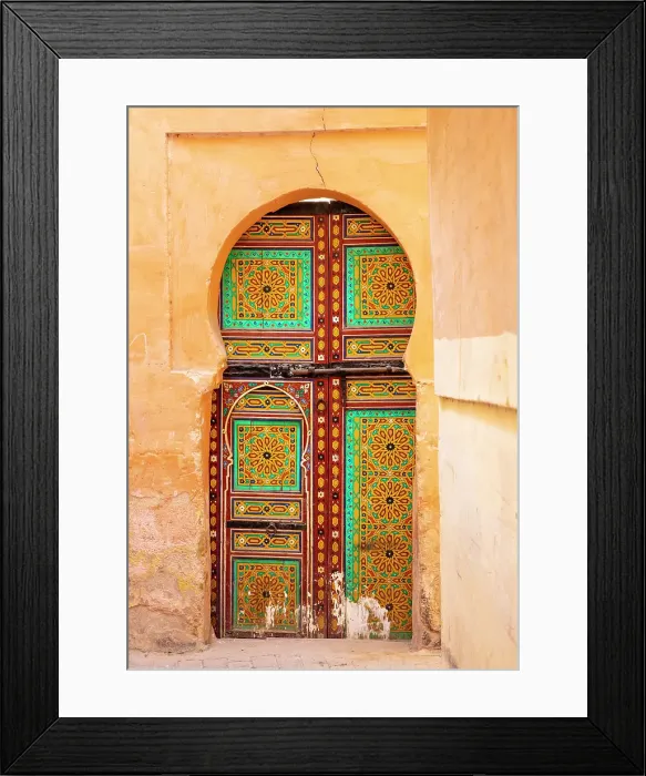 Framed Print : Yellow wall and brightly painted wooden door, Meknes, Morocco Framed Print : Yellow wall and brightly painted wooden door, Meknes, Morocco
