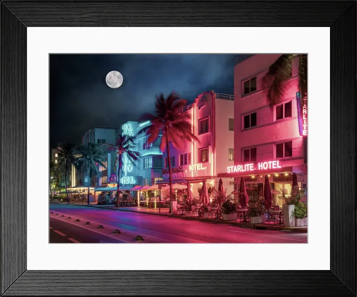 Framed Print : Ocean Drive Art Deco District, illuminated with iconic Neon Colors South Beach, Miami Beach, Florida, USA Framed Print : Ocean Drive Art Deco District, illuminated with iconic Neon Colors South Beach, Miami Beach, Florida, USA
