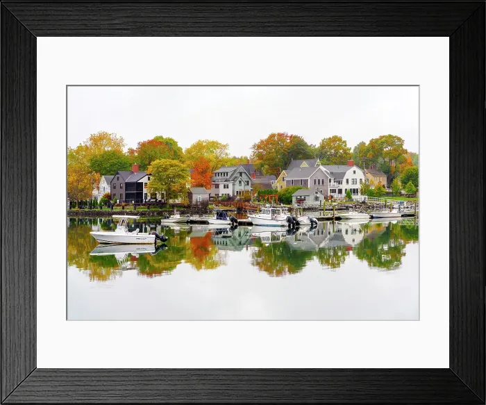Framed Print : Historic Homes at the Piscatagua River and Fishing Boats, Portsmouth, New Hampshire, New England, USA