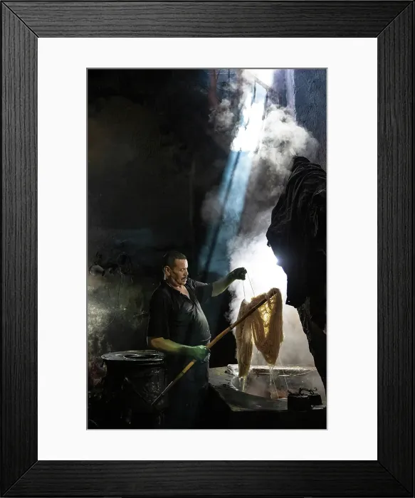 Framed Print : Dyer dying silk in the ancient dyer's souk (Souk des teinturiers), Marrakech, Morocco, Africa Framed Print : Dyer dying silk in the ancient dyer's souk (Souk des teinturiers), Marrakech, Morocco, Africa