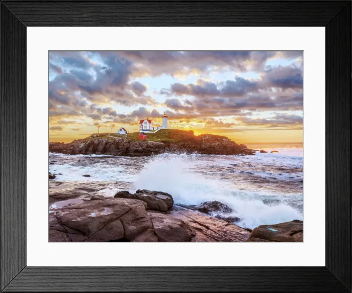 Framed Print : Sunrise at Cape Neddick Lighthouse also called Nubble Lighthouse, York, Maine, New England, USA Framed Print : Sunrise at Cape Neddick Lighthouse also called Nubble Lighthouse, York, Maine, New England, USA