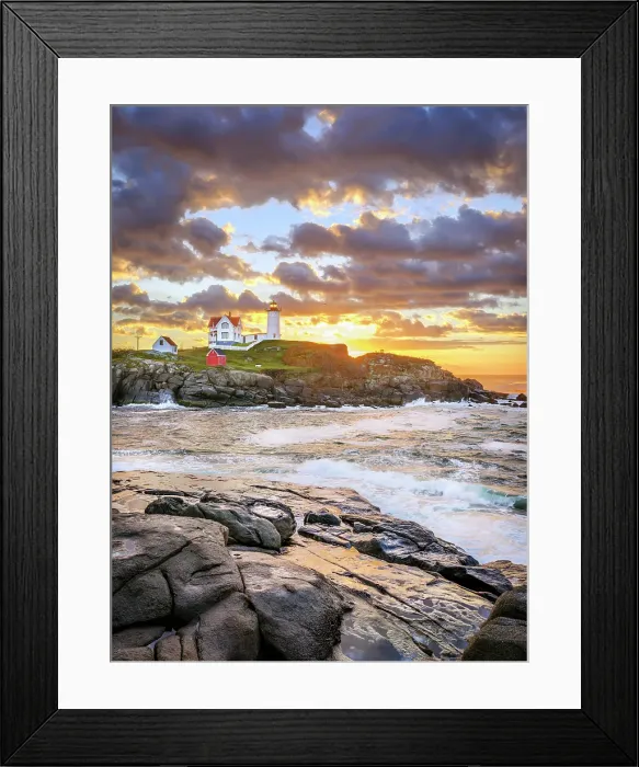 Framed Print : Sunrise at Cape Neddick Lighthouse also called Nubble Lighthouse, York, Maine, New England, USA Framed Print : Sunrise at Cape Neddick Lighthouse also called Nubble Lighthouse, York, Maine, New England, USA