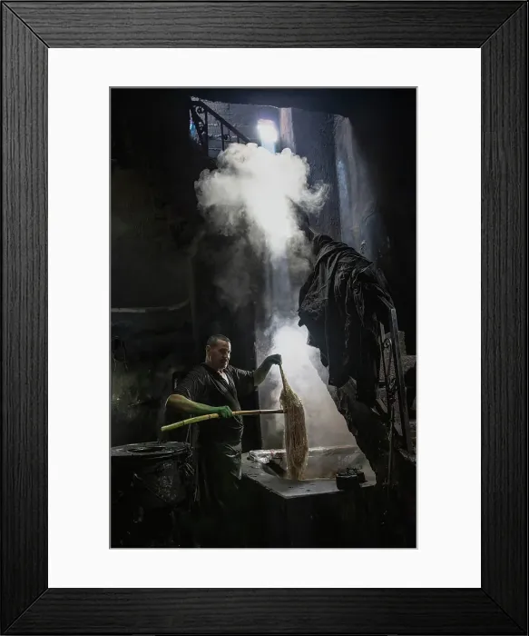 Framed Print : Dyer dying silk in the ancient dyer's souk (Souk des teinturiers), Marrakech, Morocco, Africa Framed Print : Dyer dying silk in the ancient dyer's souk (Souk des teinturiers), Marrakech, Morocco, Africa