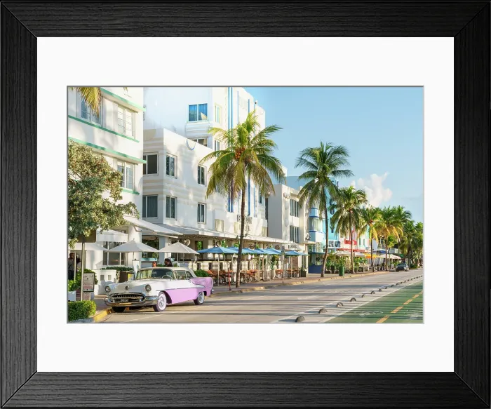 Framed Print : Avalon Hotel with pink Vintage Car Ocean Drive Art Deco District South Beach, Miami Beach, Florida, USA Framed Print : Avalon Hotel with pink Vintage Car Ocean Drive Art Deco District South Beach, Miami Beach, Florida, USA