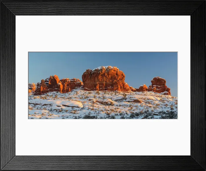 Framed Print : Elephant Butte in evening light with fresh snow, Arches National Park, Utah, USA