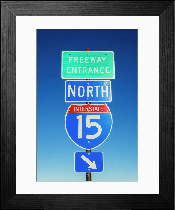 Framed Print : Interstate 15 entrance road sign, Las Vegas, Nevada, USA Framed Print : Interstate 15 entrance road sign, Las Vegas, Nevada, USA