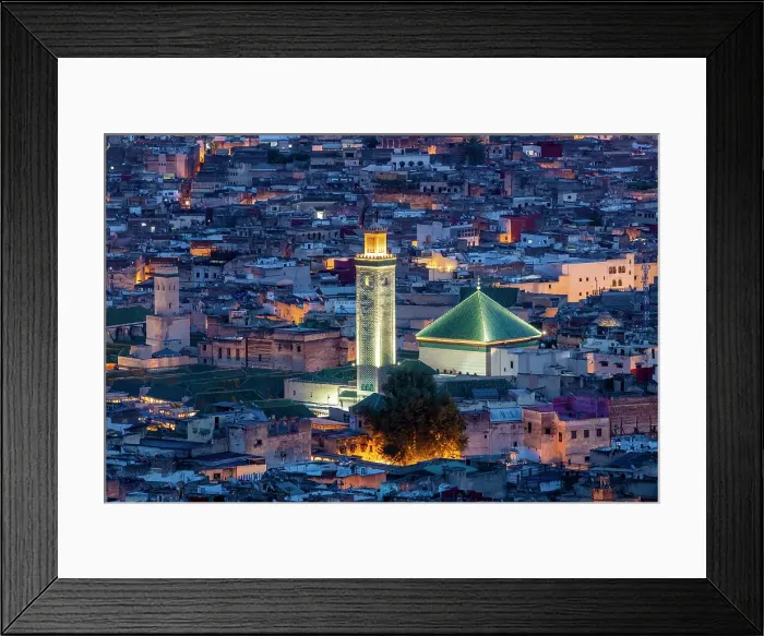 Framed Print : Blue hour over the vast medina, Fes, Northern Morocco Framed Print : Blue hour over the vast medina, Fes, Northern Morocco