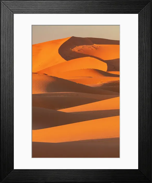 Framed Print : Orange sand dunes at sunset, Erg Chebbi, Sahara Desert, near Merzouga, Morocco Framed Print : Orange sand dunes at sunset, Erg Chebbi, Sahara Desert, near Merzouga, Morocco