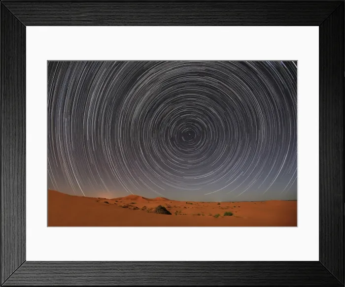 Framed Print : Star trails over sand dunes at night, Erg Chebbi sand sea, Sahara Desert, near Merzouga, Morocco (MR) Framed Print : Star trails over sand dunes at night, Erg Chebbi sand sea, Sahara Desert, near Merzouga, Morocco (MR)