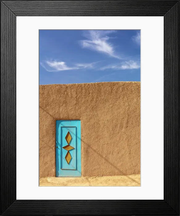 Framed Print : Mud wall and painted door, Merzouga, Morocco