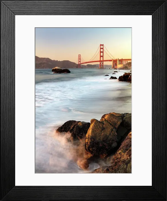 Framed Print : Golden Gate Bridge from Baker Beach at sunset, San Francisco, California, USA Framed Print : Golden Gate Bridge from Baker Beach at sunset, San Francisco, California, USA