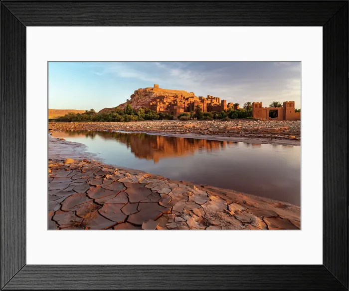 Framed Print : Kasbah Ait Ben Haddou reflecting in river, at sunrise, near Ouarzazate, Morocco