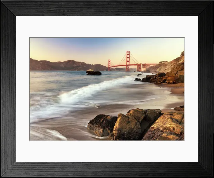 Framed Print : Golden Gate Bridge from Baker Beach at sunset, San Francisco, California, USA Framed Print : Golden Gate Bridge from Baker Beach at sunset, San Francisco, California, USA