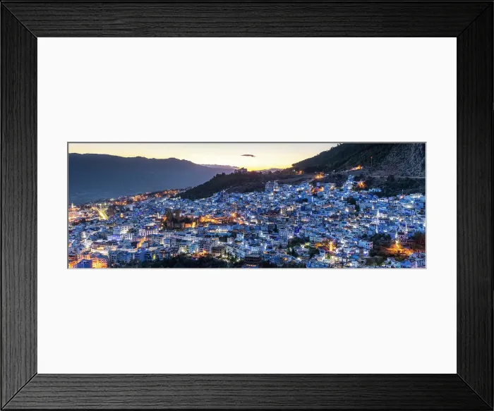 Framed Print : Blue town of Chefchaouen at twilight, Rif Mountain, Morocco Framed Print : Blue town of Chefchaouen at twilight, Rif Mountain, Morocco