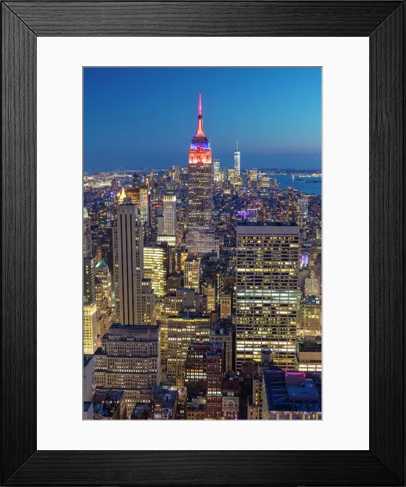 Framed Print : Manhattan and the Empire State Building at dusk, from Rockerfeller Centre, Manhattan, New York City, New York, USA Framed Print : Manhattan and the Empire State Building at dusk, from Rockerfeller Centre, Manhattan, New York City, New York, USA
