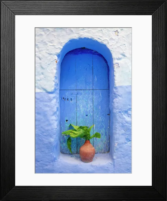 Framed Print : Blue wall and door, Chefchaouen, Rif Mountain, Morocco Framed Print : Blue wall and door, Chefchaouen, Rif Mountain, Morocco
