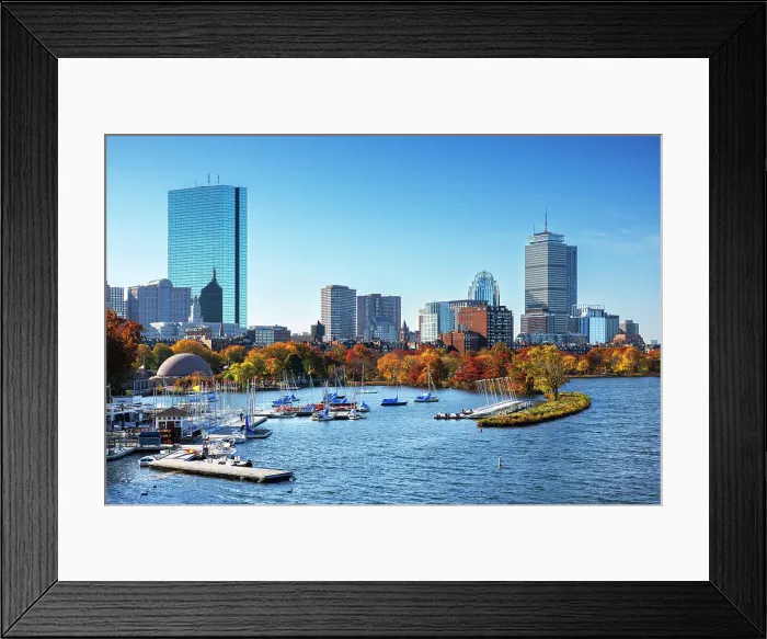 Framed Print : Skyline of Back Bay in the fall from across the Charles River, Boston, Massachusetts, USA Framed Print : Skyline of Back Bay in the fall from across the Charles River, Boston, Massachusetts, USA