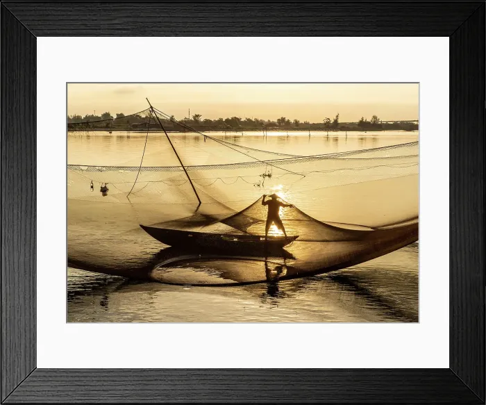 Framed Print : Fisherman checking his net at sunrise, Cua Dai fishing village, near Hoi An, Central Vietnam Framed Print : Fisherman checking his net at sunrise, Cua Dai fishing village, near Hoi An, Central Vietnam