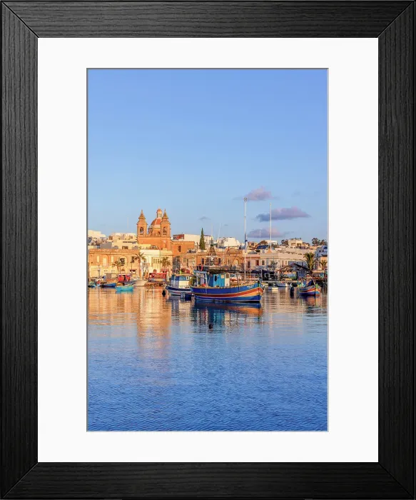 Framed Print : Parish Church of Our Lady of Pompei and Fishing Harbour, Marsaxlokk, Malta, Southern Europe Framed Print : Parish Church of Our Lady of Pompei and Fishing Harbour, Marsaxlokk, Malta, Southern Europe