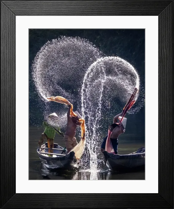 Framed Print : Spray of backlit water created as local fishermen clean their nets, Nhu Y River, Hue, Central Vietnam Framed Print : Spray of backlit water created as local fishermen clean their nets, Nhu Y River, Hue, Central Vietnam