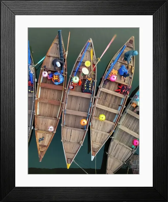 Framed Print : Aerial view of tourist boats on the Thu Bon River, Hoi An, Central Vietnam