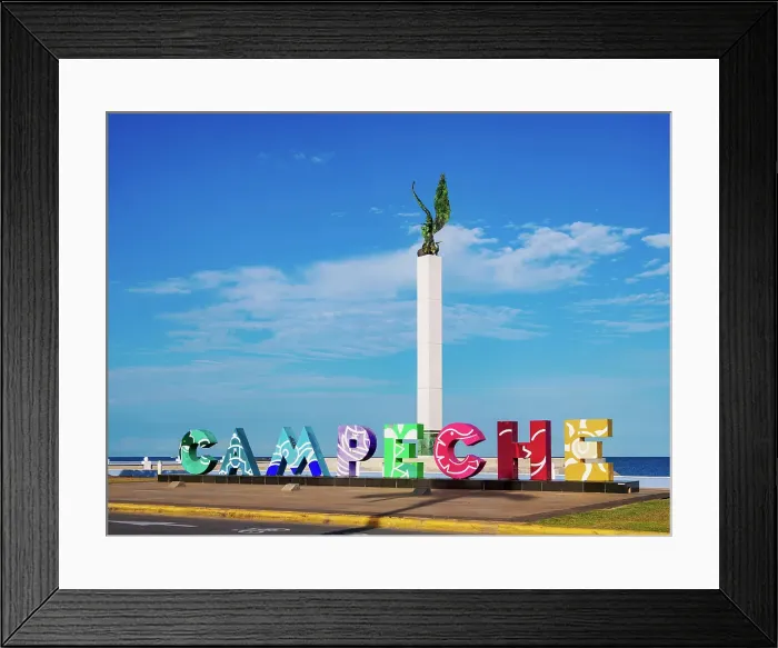 Framed Print : Campeche Letters and The Mayan Angel monument at the Waterfront of Campeche City, Campeche State, Mexico Framed Print : Campeche Letters and The Mayan Angel monument at the Waterfront of Campeche City, Campeche State, Mexico