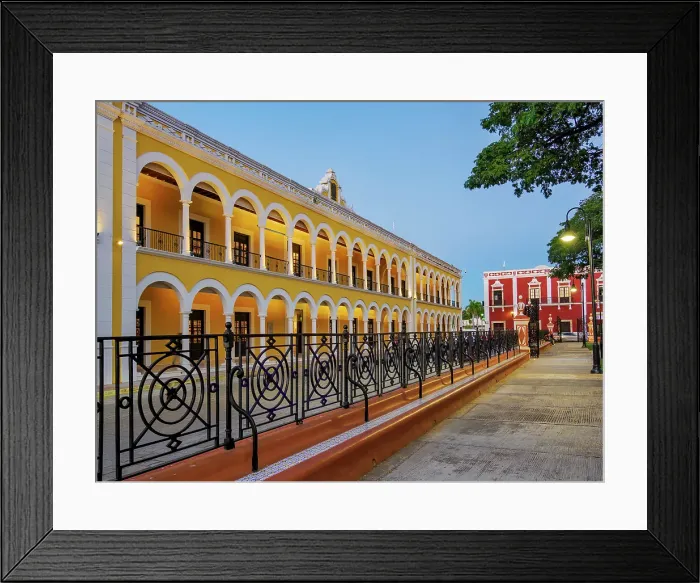 Framed Print : Campeche Library Building at dusk, Independence Square, Campeche City, Campeche State, Mexico Framed Print : Campeche Library Building at dusk, Independence Square, Campeche City, Campeche State, Mexico