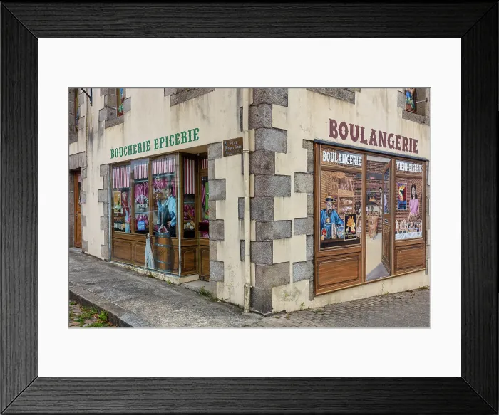 Framed Print : France, Brittany, Finistere, Guerlesquin village, facade painting Framed Print : France, Brittany, Finistere, Guerlesquin village, facade painting