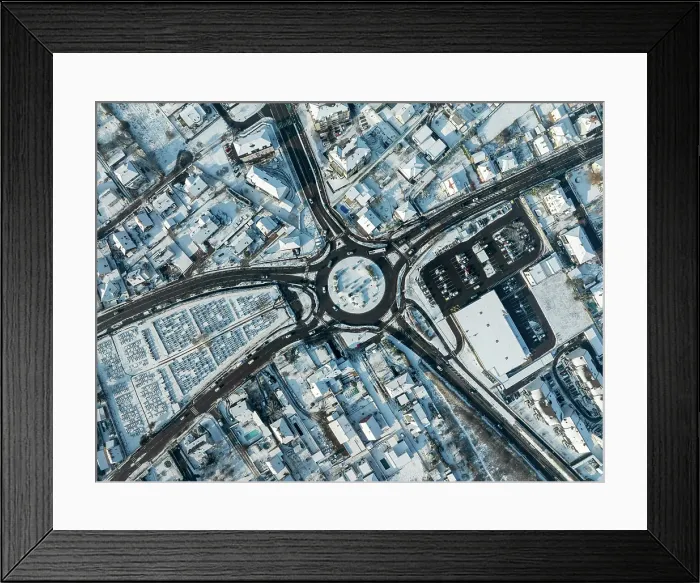 Framed Print : Aerial view of falling snow in the residential area Kingersheim, Mulhouse, Alsace, France Framed Print : Aerial view of falling snow in the residential area Kingersheim, Mulhouse, Alsace, France