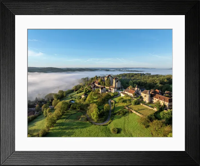 Framed Print : Curemonte labelled l'un des plus beaux villages de France (most beautiful villages in France) viewed from the air on a misty morning, Correze, Nouvelle-Aquitaine, France, Europe Framed Print : Curemonte labelled l'un des plus beaux villages de France (most beautiful villages in France) viewed from the air on a misty morning, Correze, Nouvelle-Aquitaine, France, Europe