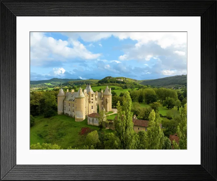 Framed Print : Aerial view of the chateau de Montal, Lot, Occitanie, France