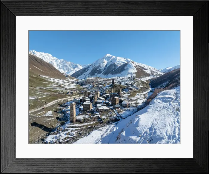 Framed Print : Aerial view of Chvibiani and Zhibiani, Ushguli, Upper Svaneti (Zemo Svaneti), Georgia Framed Print : Aerial view of Chvibiani and Zhibiani, Ushguli, Upper Svaneti (Zemo Svaneti), Georgia