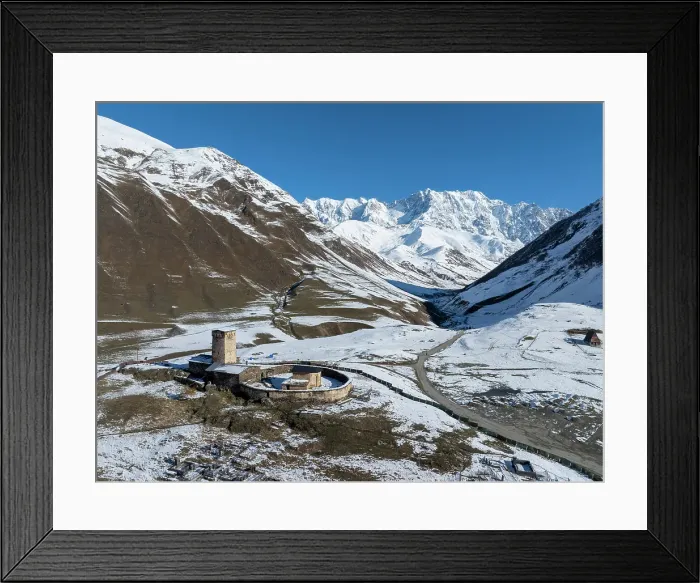 Framed Print : Aerial view of Lamaria church & monastery, , Ushguli, Upper Svaneti (Zemo Svaneti), Georgia Framed Print : Aerial view of Lamaria church & monastery, , Ushguli, Upper Svaneti (Zemo Svaneti), Georgia