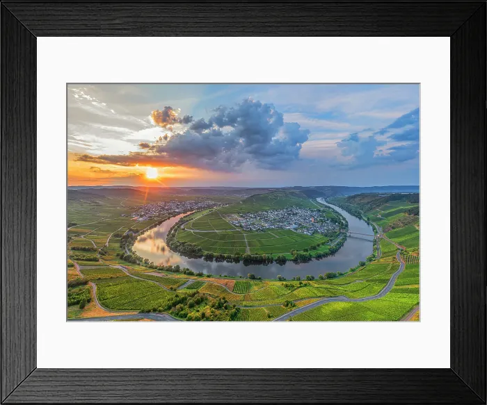 Framed Print : Aerial view at the sunset at Trittenheim Mosel horseshoe bend, Rhineland-Palatinate, Germany