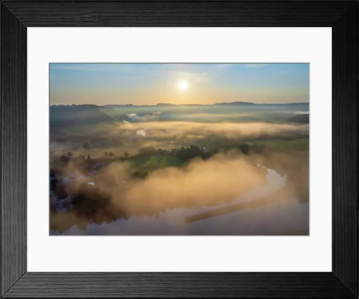 Framed Print : Morning fog above Kanzem and the river Saar, Rhineland-Palatinate, Germany