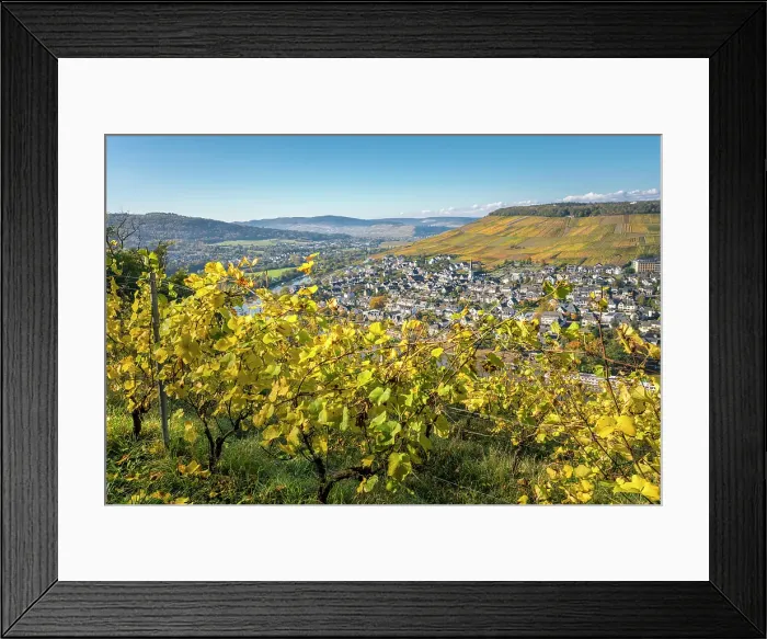 Framed Print : View from the autumnal vineyards to the town of Bernkastel-Kues, Mosel, Rhineland-Palatinate, Germany Framed Print : View from the autumnal vineyards to the town of Bernkastel-Kues, Mosel, Rhineland-Palatinate, Germany