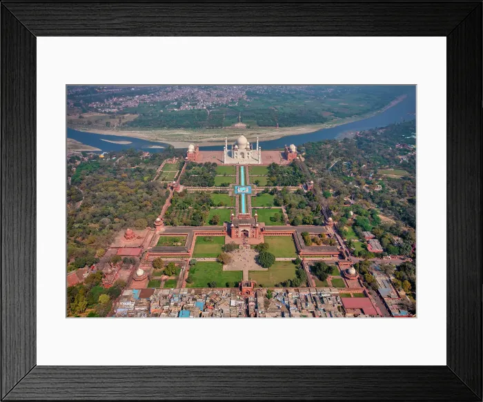 Framed Print : Aerial view of the Taj Mahal along Yamuna river, Agra, Uttar Pradesh, India