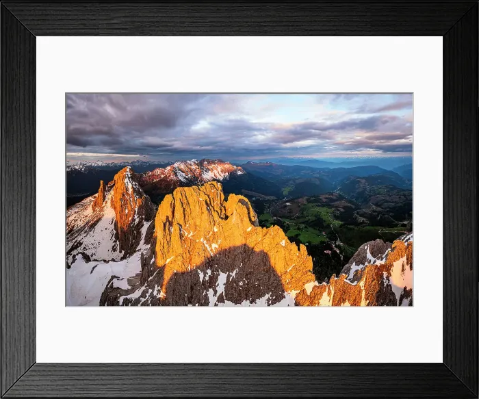 Framed Print : Clouds at sunrise over Roda di Vael, Catinaccio Rosengarten and Latemar mountains, Val di Fassa, South Tyrol, Dolomites, Italy Framed Print : Clouds at sunrise over Roda di Vael, Catinaccio Rosengarten and Latemar mountains, Val di Fassa, South Tyrol, Dolomites, Italy