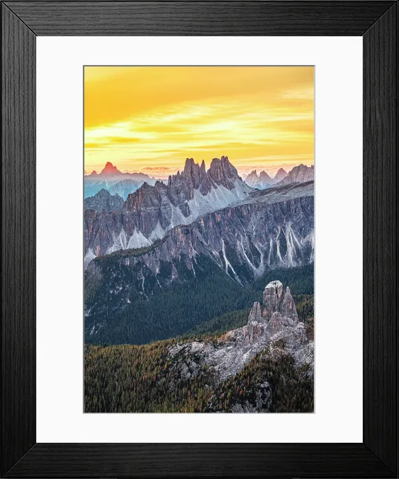 Framed Print : Aerial view of Cinque Torri and Cima Ambrizzola mountain peaks under a fiery sky at dawn in autumn, Dolomites, Veneto, Italy Framed Print : Aerial view of Cinque Torri and Cima Ambrizzola mountain peaks under a fiery sky at dawn in autumn, Dolomites, Veneto, Italy